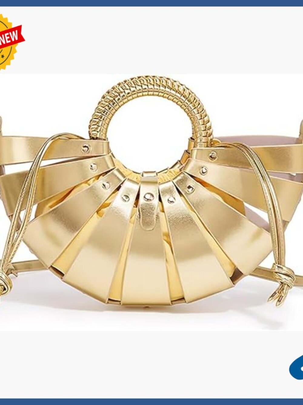 PU Leather Hollow Out Fan Vegetable Basket Handbag with Adjustable Strap